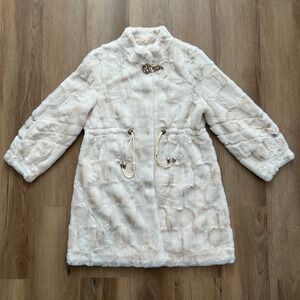 VTG Mink Fur Cream‎ Coat Chinese Handmade 70s button down rhinestone clasp